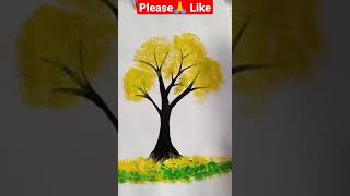 Easy Beautiful Tree Drawing And Painting With Cotton And Acrylic Colours#shorts
