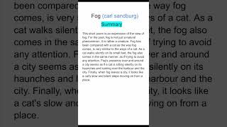 Fog class 10 summary | #class10 #cbse #english |