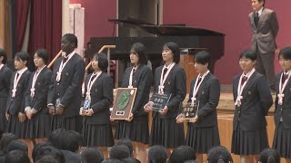 熊本県勢初の準優勝を報告　慶誠女子バスケ部