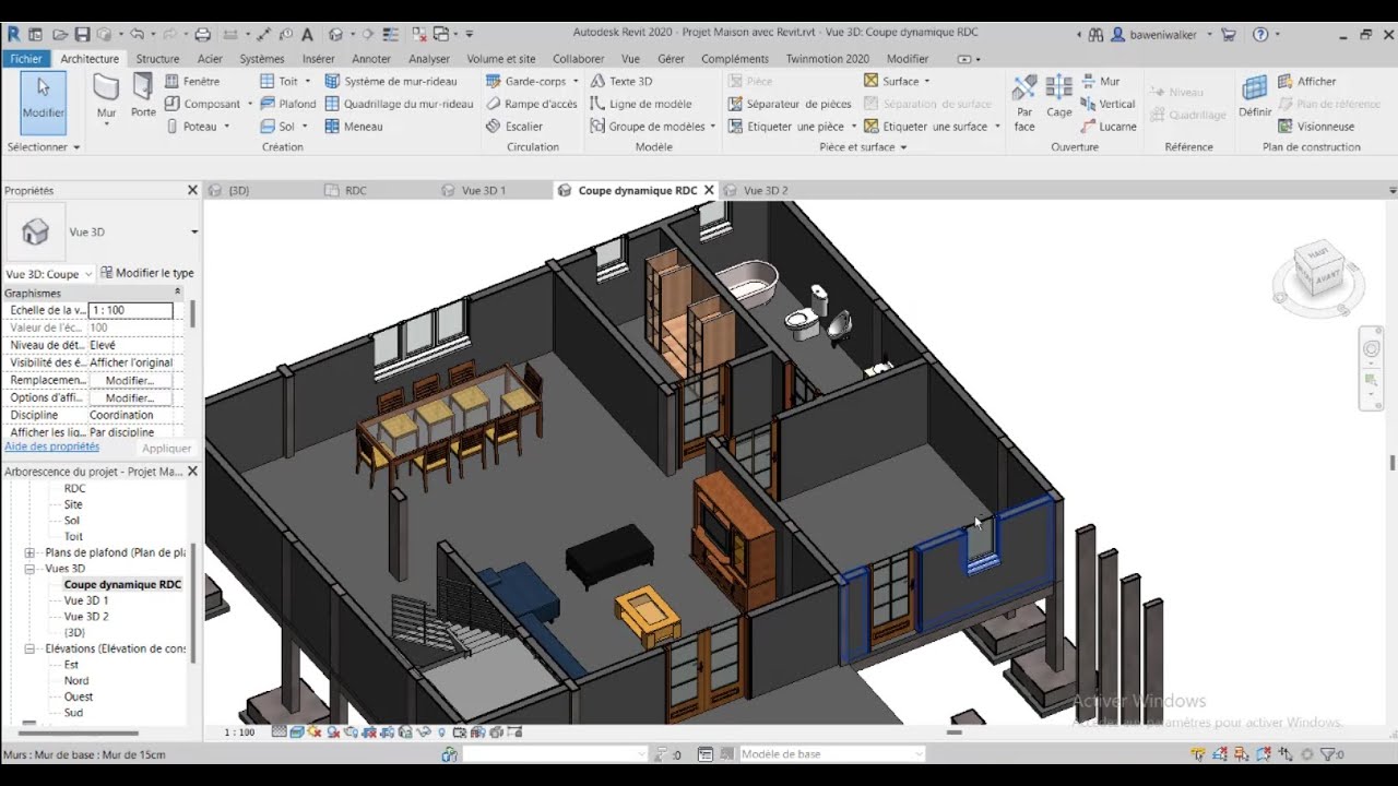 Dessin De Bâtiment Avec Revit 19 Aménagement RDC - YouTube