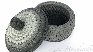 How to crochet a basket with cover 带盖收纳篮钩织教程