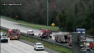 LIVE: Crash with fuel spill on I-95 north by airport, causing traffic backup