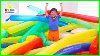 Blowing Giant Windbag Science Experiment for kids to do at home with Ryan ToysReview