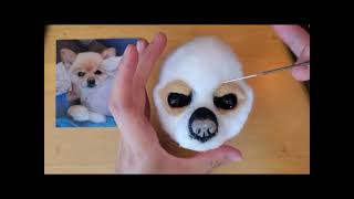 羊毛フェルトでポメラニアン全身ぬいぐるみ④～まぶた～（１）外まぶたとふちどりFelted Pomeranian (4-1)