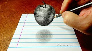 3D Drawing an Apple for You - Trick Art on Lined Paper - By Vamos