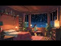 atmósfera relajante habitación iluminada con lluvia y música lofi hiphop para estudiar y dormir