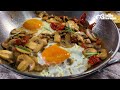 fried eggs with mushrooms and sun dried tomatoes quick easy and tasty 🍳🍅🍄