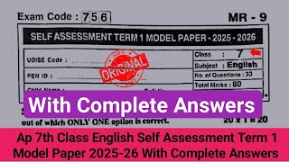 9th Class English Sa1 Question Paper 2025 Ap 9th Sa Term 1 Question