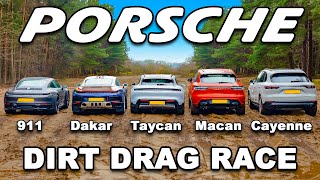 Porsche 911 Dakar v Taycan v 911 GTS v Macan v Cayenne: OFF-ROAD DRAG RACE