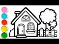 House drawing for kids | How to draw a cute house step by step 🏡| House drawing painting & coloring🏡