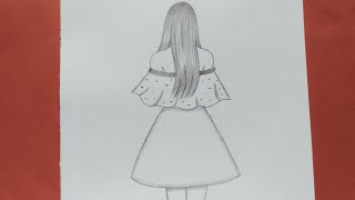 រៀនគូររូបស្អាតៗ||how to draw a girl backside with beautiful dress