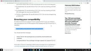 npm notice Beginning October 4, 2021, all connections to the npm registry must use TLS 1.2 or higher