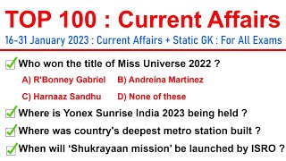 16-31 January Current Affairs 2023 | Top 100 Current Affairs | Important MCQs