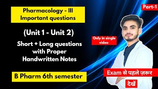 Pharmacology 6th semester important questions। B Pharm। Short and long Questions। Part-1। Shahruddin