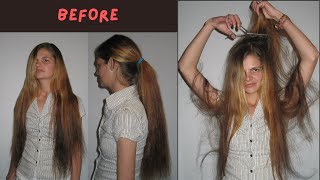 Pretty lady very long golden blond hair cut short #haircutforlonghair #ladieshaircut #haircut #hair