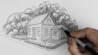 How To Draw A House In 2-point Perspective In A Landscape
