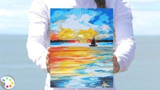 How to Paint with Acrylics | How to Paint the Ocean with a Sailboat