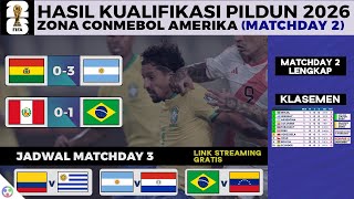 Hasil Kualifikasi Piala Dunia 2026 Conmebol MD 2 | Peru vs Brasil 0-1, Bolivia vs Argentina 0-3
