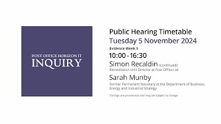 Simon Recaldin - Sarah Munby - Day 192 AM (05 November 2024) - Post Office Horizon IT Inquiry