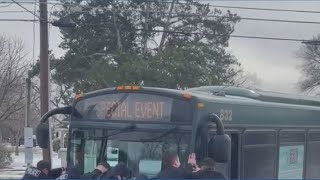 Waco Police free bus stuck on ice during winter storm