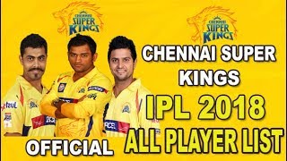 IPL 2018 : Chennai Super Kings CSK Official Player List, Team & Full Squad Dhoni, Raina, Jadeja