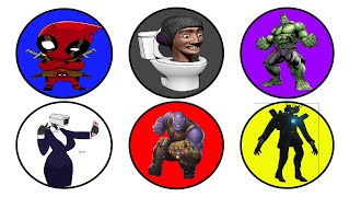 Spin wheel The Skibidi Toilet Caracter : Titan Cameraman, Camera Women, Hulk, Thanos, deadpool