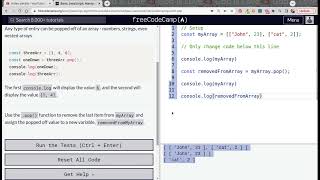 Lesson 45 | Basic JavaScript | Manipulate Arrays With pop()