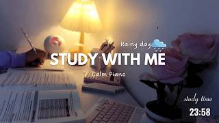 1-HOUR STUDY WITH ME | Calm Piano🎹 | Pomodoro 25/5 🎀 | Rainy Day🌧 I Late night🌙