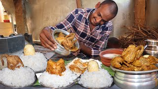 காரசாரமான காடை கிரேவி,White rice ,Egg and quail gravey eating show