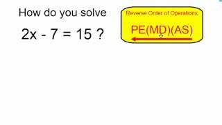 Solve 2x - 7 = 15