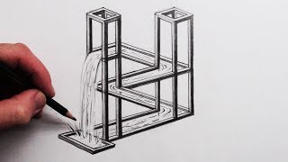 How to Draw The Impossible Waterfall 3D Optical Illusion
