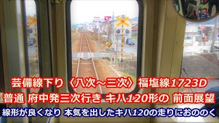 【鉄道前面展望】芸備線下り〈八次～三次〉福塩線1723D 普通 府中発三次行き キハ120形の前面展望　福塩線内とは全く違う走りにおののく…（2018年1月5日）JAPAN's train view