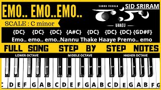 Emo Emo song | keyboard notes | piano notes | Raahu movie | full song tutorial | Sidsriram |