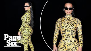 Kim Kardashian flaunts curves in Balenciaga catsuit made out of tape | Page Six Celebrity News