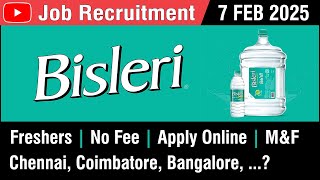 JOB : Bisleri International Pvt Ltd | Recruitment 07 FEB 2025 | Job | in Tamil | வேலை வாய்ப்பு