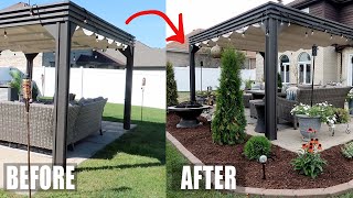 Patio Landscaping Reveal + HOW TO! (Evergreens, shrubs and flowers) | HOUSE WERK