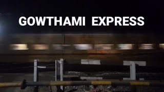 Gowthami SF Express train thrashes level crossing at full speed.