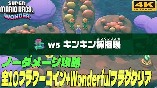 スーパーマリオブラザーズ ワンダー ノーダメージ攻略 / ワールド5 「キンキン採掘場」 ~ フラワー諸島 (5)  / 全10フラワーコイン+Wonderfulフラグクリア