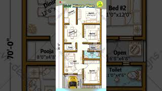 26×70 house plan with car parking, 3bhk house design, 26’ by 70’ house map, 26*70 home plan