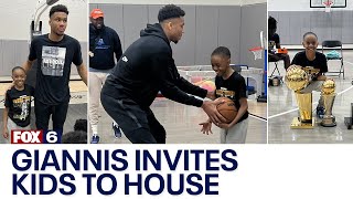 Giannis Antetokounmpo, kids play basketball at superstar's home | FOX6 News Milwaukee
