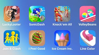 Lucky Looter, Sonic Dash, Knockem All, Volley Beans, Join & Clash, I Peel Good, Ice Cream,Line Color