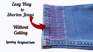 DIY Fast & Easy Way to Shorten Jeans Length without Cutting || How to Shorten Jeans by Hand Tutorial