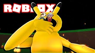 Destroying The Giant Pikachu With The Zeus Gun Roblox A Very Hungry Pikachu - roblox giant pikachu attack a very hungry pikachu