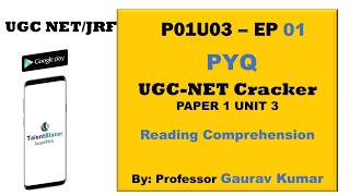 PYQ_Reading comprehension || UGC NET Cracker 2024 || Paper01 Unit03Ep01 || TalentBlazer