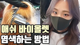 [SUB]탈색하고 한 달 지난 머리 애쉬 바이올렛 염색 하는방법(뿌리탈색,염색약 레시피도 함께) - korean girl hair color tutorial