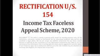 HOW TO CORRECT/RECTIFY- MISTAKE APPARENT FROM RECORD-RECTIFICATION US 154-Income Tax Faceless Appeal