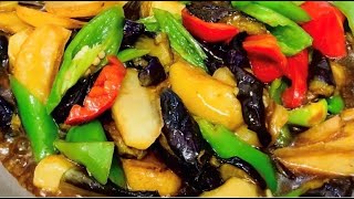 Delicious dish with potato eggplant and peppers/ easy and delicious recipe