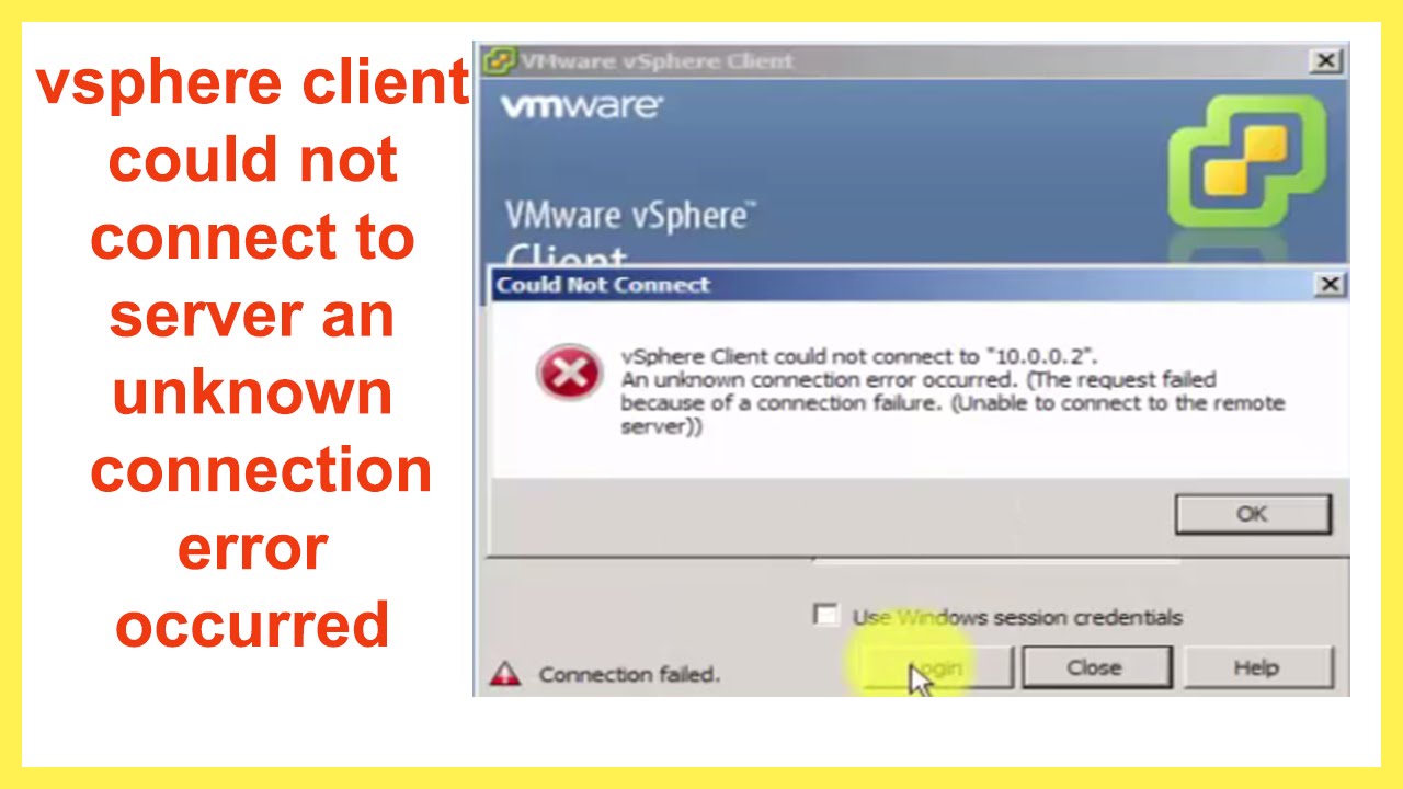 Unable to connect to host. VSPHERE client could not connect. SSL connect Error. An Unknown Error occurred.. Unable connect to Server.