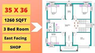 35 X 36 feet  east facing house plan || 1260 sqft house || 35 X 36 ghar ka naksha