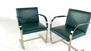 BRNO Mid Century Flat Bar Leather Chairs - Pair